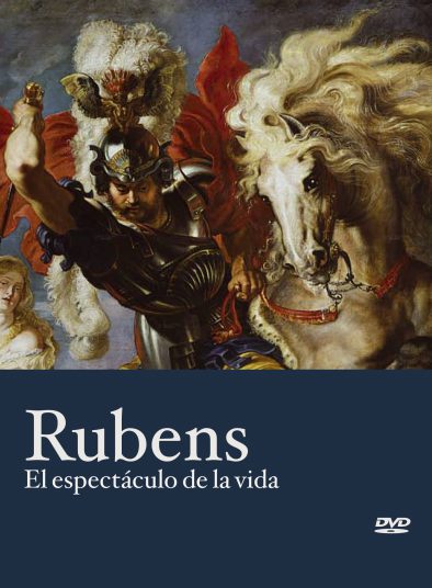 A imagem é a capa de um DVD. A capa mostra uma pintura de Rubens, um famoso pintor barroco.  A cena principal retrata um guerreiro em armadura completa, montado em um cavalo branco de crina longa e solta ao vento. O guerreiro parece estar em meio à batalha ou a uma cena de triunfo, pois segura uma arma ou objeto similar.  Ele está parcialmente coberto por uma capa vermelha.  Ao fundo, há um elemento de fundo mais claro que sugere céu ou um ambiente aberto, e uma mulher de cabelos escuros e um vestido claro parcialmente visível no canto inferior esquerdo, parecendo observar a cena. A pintura é rica em detalhes e cores vibrantes e com muito contraste de luz e sombra, típico do estilo barroco.  Na parte inferior da capa, está escrito "Rubens" em letras grandes e, abaixo, "El espectáculo de la vida", que significa "O espetáculo da vida" em espanhol. Um pequeno logo de DVD também está presente. A imagem sugere drama, ação e poder, características comuns das obras de Rubens.